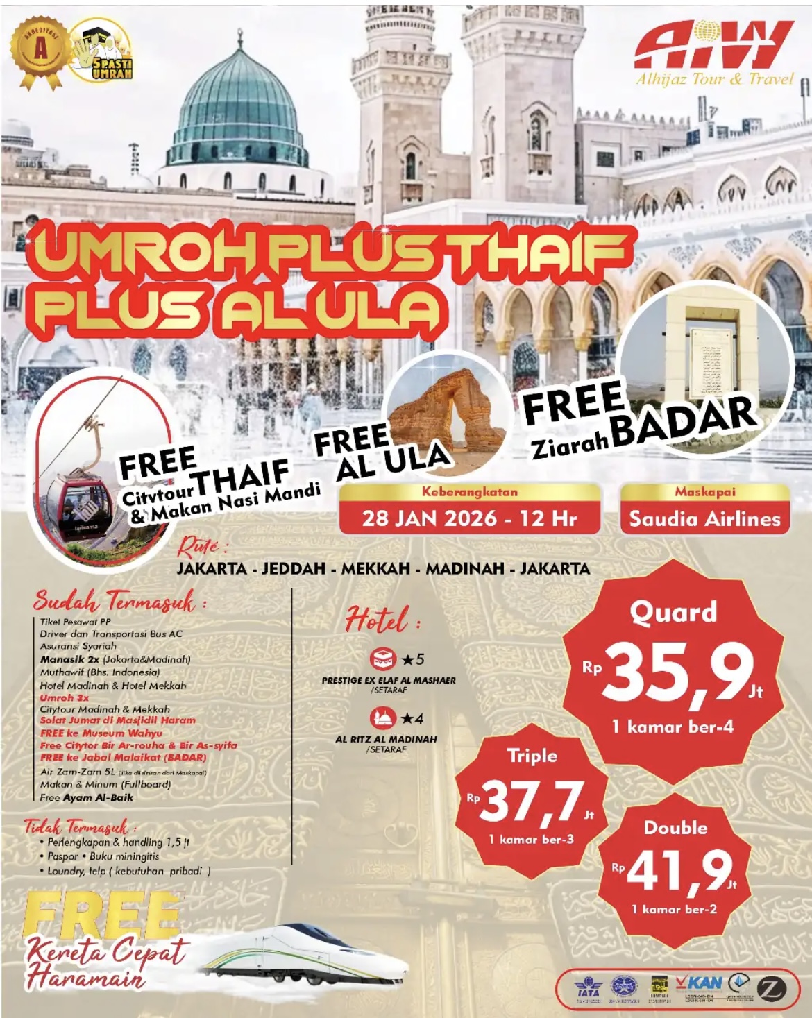 JUM'ATAIN PLUS AL ULA + TAIF + BADAR 12HR (KERETA CEPAT)